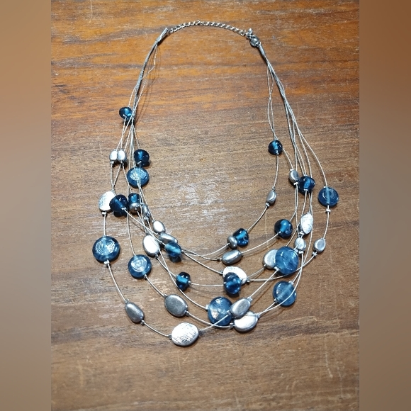 Multi Strand Lia Sophia Necklace, Blue Beads, Silver Wire & Accents - Picture 9 of 9